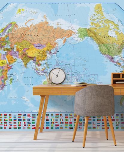 Mapa mundial e bandeiras