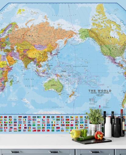 Mapa del mundo y banderas