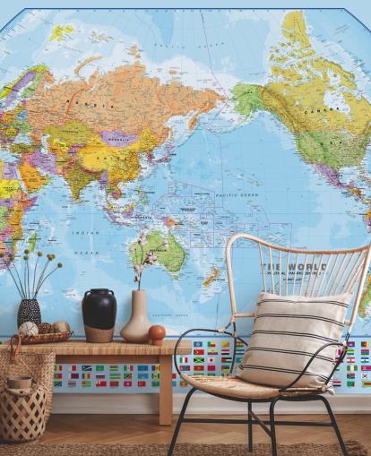 World Map and Flags World Map and Flags