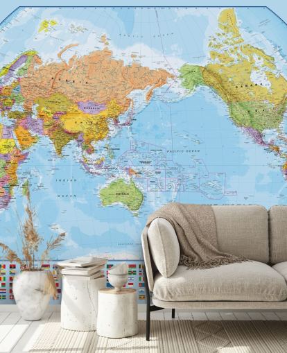 Mappa del mondo e bandiere