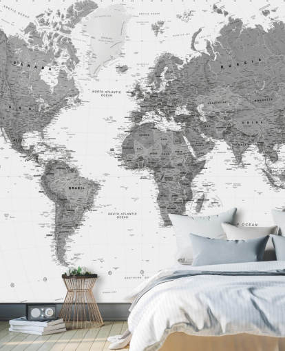 Papier peint carte du monde gris foncé