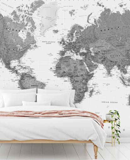 Fondo de pantalla gris oscuro del mapa del mundo