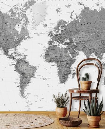 Fondo de pantalla gris oscuro del mapa del mundo