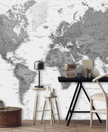Papier peint carte du monde gris foncé