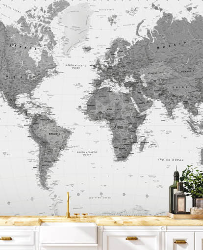 Fondo de pantalla gris oscuro del mapa del mundo