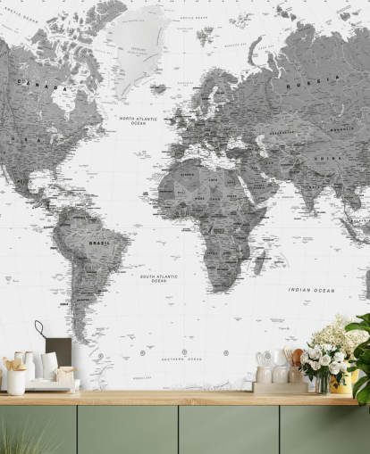 Fondo de pantalla gris oscuro del mapa del mundo