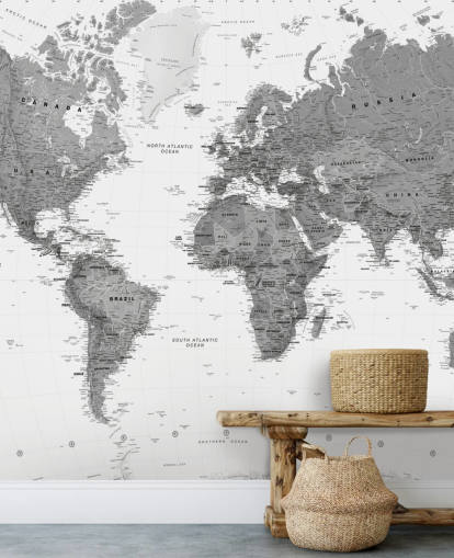 Fondo de pantalla gris oscuro del mapa del mundo