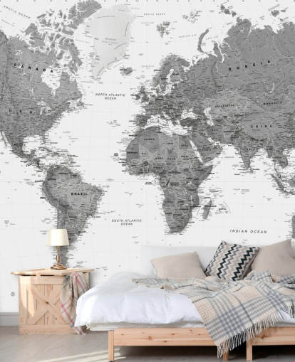 Fondo de pantalla gris oscuro del mapa del mundo