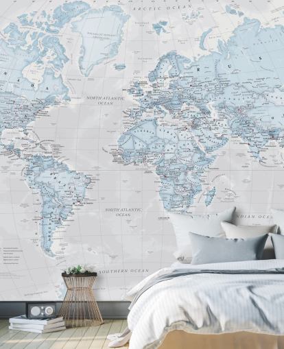 Mural do Mapa Mundial Político Azul Claro