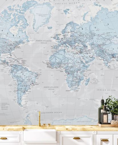 Papier Peint Fresque Carte du Monde Politique Bleu