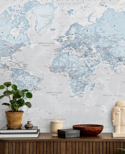 Mural Mapamundi político azul claro