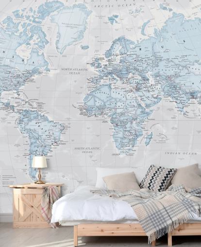 Decorazione murale con mappa del mondo politica azzurra