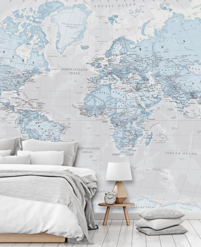 Hellblaue politische Weltkarte Wandbild Hellblaue politische Weltkarte Wandbild