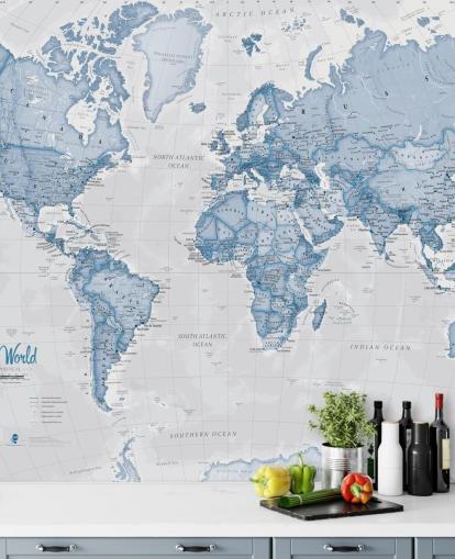 mural azul personalizado de mapa del mundo llamado World Political Blue de Lovell Johns para oficinas y dormitorios mural azul personalizado de mapa del mundo llamado World Political Blue de Lovell Johns para oficinas y dormitorios