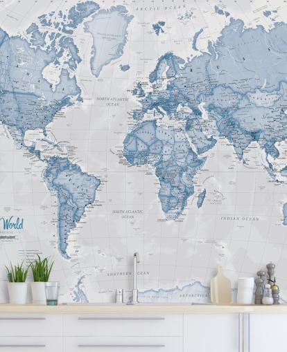 mural azul personalizado de mapa del mundo llamado World Political Blue de Lovell Johns para oficinas y dormitorios mural azul personalizado de mapa del mundo llamado World Political Blue de Lovell Johns para oficinas y dormitorios
