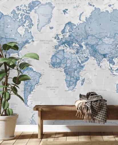 mural azul personalizado de mapa del mundo llamado World Political Blue de Lovell Johns para oficinas y dormitorios mural azul personalizado de mapa del mundo llamado World Political Blue de Lovell Johns para oficinas y dormitorios