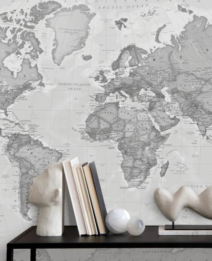 papier peint mural gris avec carte du monde appelé World Political Grey par Lovell Johns pour les bureaux, les salons et les cuisines papier peint mural gris avec carte du monde appelé World Political Grey par Lovell Johns pour les bureaux, les salons et les cuisines