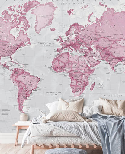 Pink and Gray World Map Wallpaper