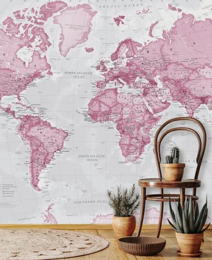 Papel de parede rosa e cinza do mapa mundial Papel de parede rosa e cinza do mapa mundial