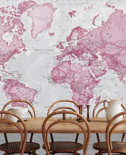 Pink and Gray World Map Wallpaper