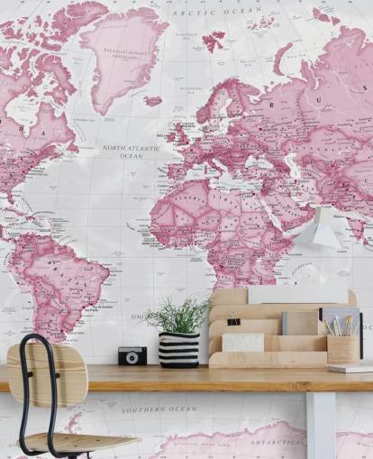 Carta da parati rosa e grigia con mappa del mondo