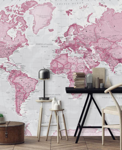 Carta da parati rosa e grigia con mappa del mondo