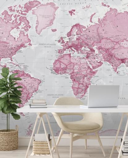Pink and Gray World Map Wallpaper