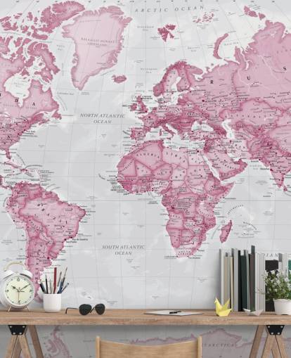 Pink and Grey World Map Wallpaper