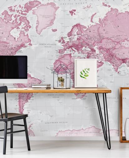 Fondo de pantalla de mapa mundial rosa y gris