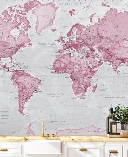 Pink and Grey World Map Wallpaper