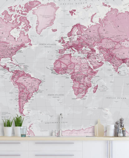 Papel de parede rosa e cinza do mapa mundial