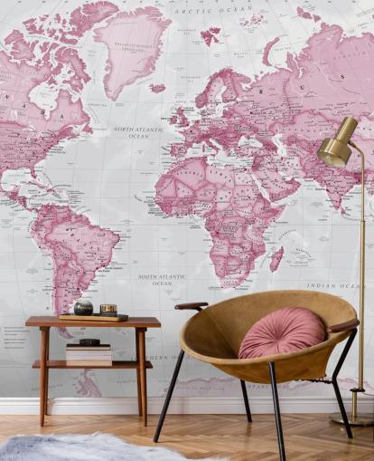 Pink and Gray World Map Wallpaper
