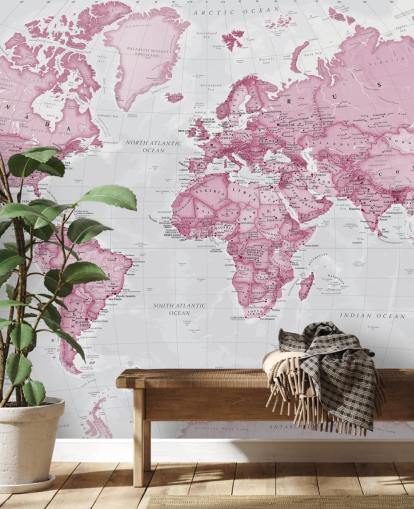 Fondo de pantalla de mapa mundial rosa y gris Fondo de pantalla de mapa mundial rosa y gris