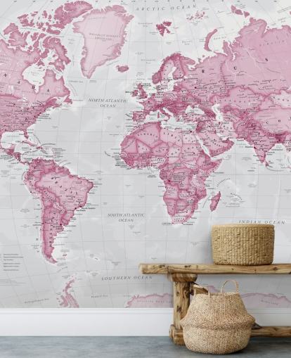 Papier peint carte du monde rose et gris Papier peint carte du monde rose et gris