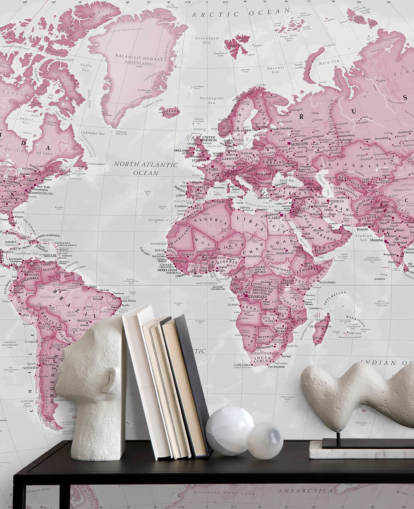 Carta da parati rosa e grigia con mappa del mondo Carta da parati rosa e grigia con mappa del mondo