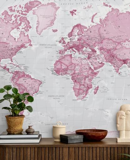 Pink and Gray World Map Wallpaper