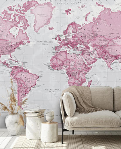 Fondo de pantalla de mapa mundial rosa y gris