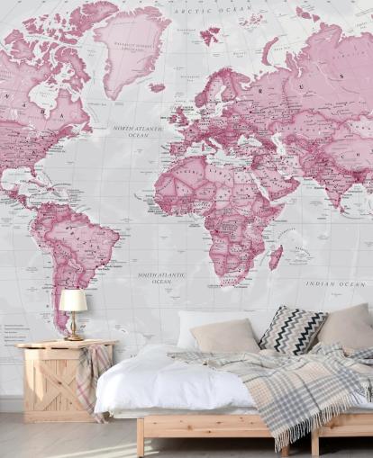 Pink and Grey World Map Wallpaper