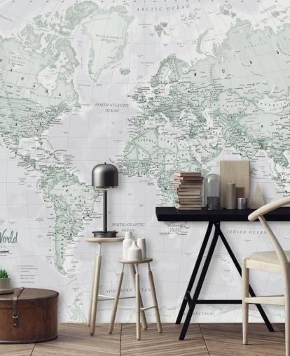 Gray Modern World Map Wallpaper
