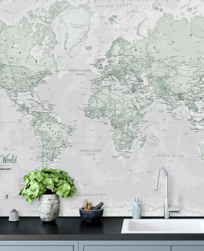 Gray Modern World Map Wallpaper