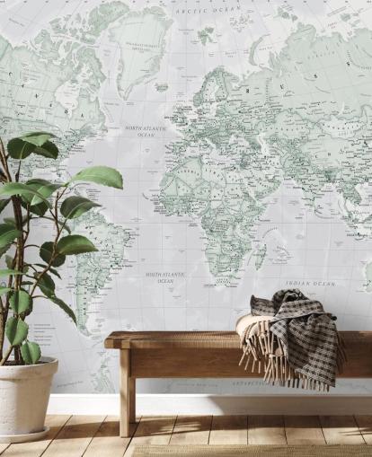 Carta da parati grigia con mappa del mondo moderna