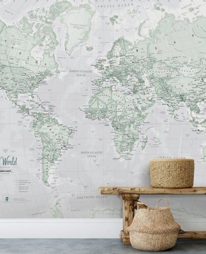 Gray Modern World Map Wallpaper