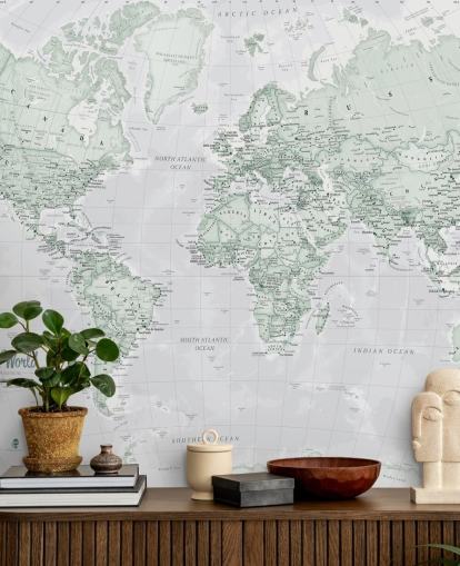 Grey Modern World Map Wallpaper