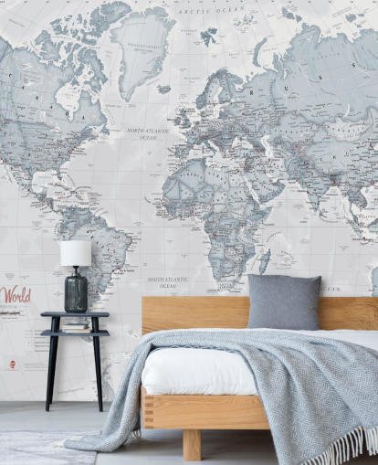 teal customizable world map wallpaper mural called World Political Teal for bedrooms, living rooms and home offices