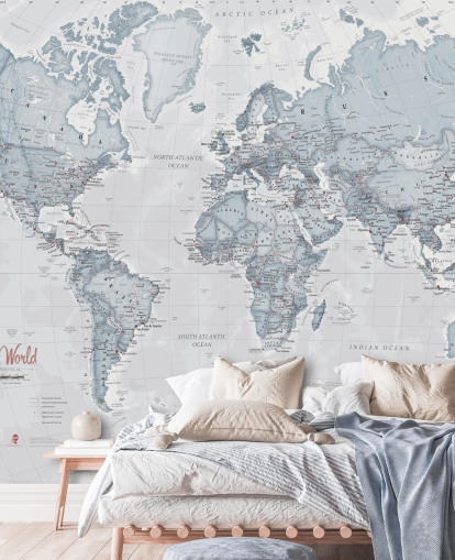 teal customizable world map wallpaper mural called World Political Teal for bedrooms, living rooms and home offices