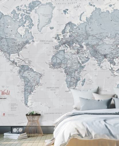 teal customizable world map wallpaper mural called World Political Teal for bedrooms, living rooms and home offices