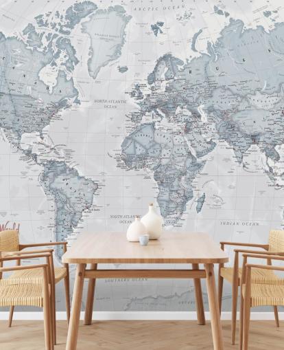 blauwgroen aanpasbare wereldkaart behangmuurschildering genaamd World Political Teal voor slaapkamers, woonkamers en thuiskantoren blauwgroen aanpasbare wereldkaart behangmuurschildering genaamd World Political Teal voor slaapkamers, woonkamers en thuiskantoren