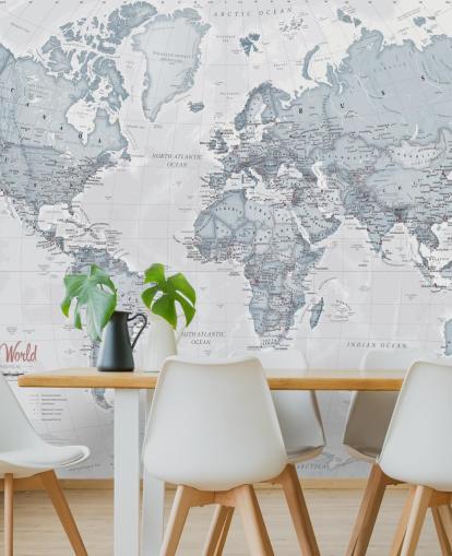 mural de papel pintado de mapa mundial personalizable de color verde azulado llamado World Political Teal para dormitorios, salas de estar y oficinas en casa