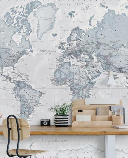 teal customizable world map wallpaper mural called World Political Teal for bedrooms, living rooms and home offices