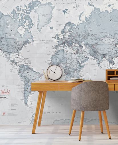 teal customisable world map wallpaper mural called World Political Teal for bedrooms, living rooms and home offices